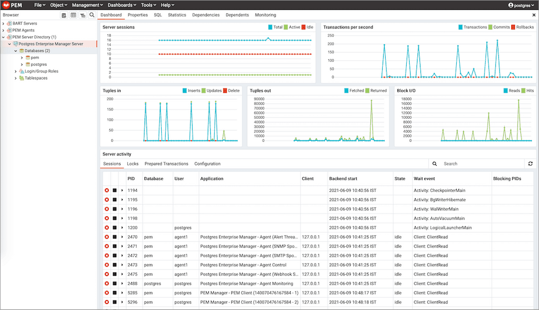 PEM browser - Dashboard tab